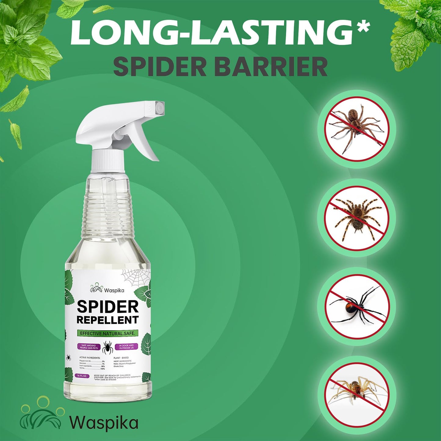 Waspika Peppermint Oil Insect and Spider Repellent Spray, Repels and Kills Ants and Bugs, Extra Strength Natural Plant Based Pest Control for Home, Kitchen and Garden, Safe for Family and Pets, 16 oz