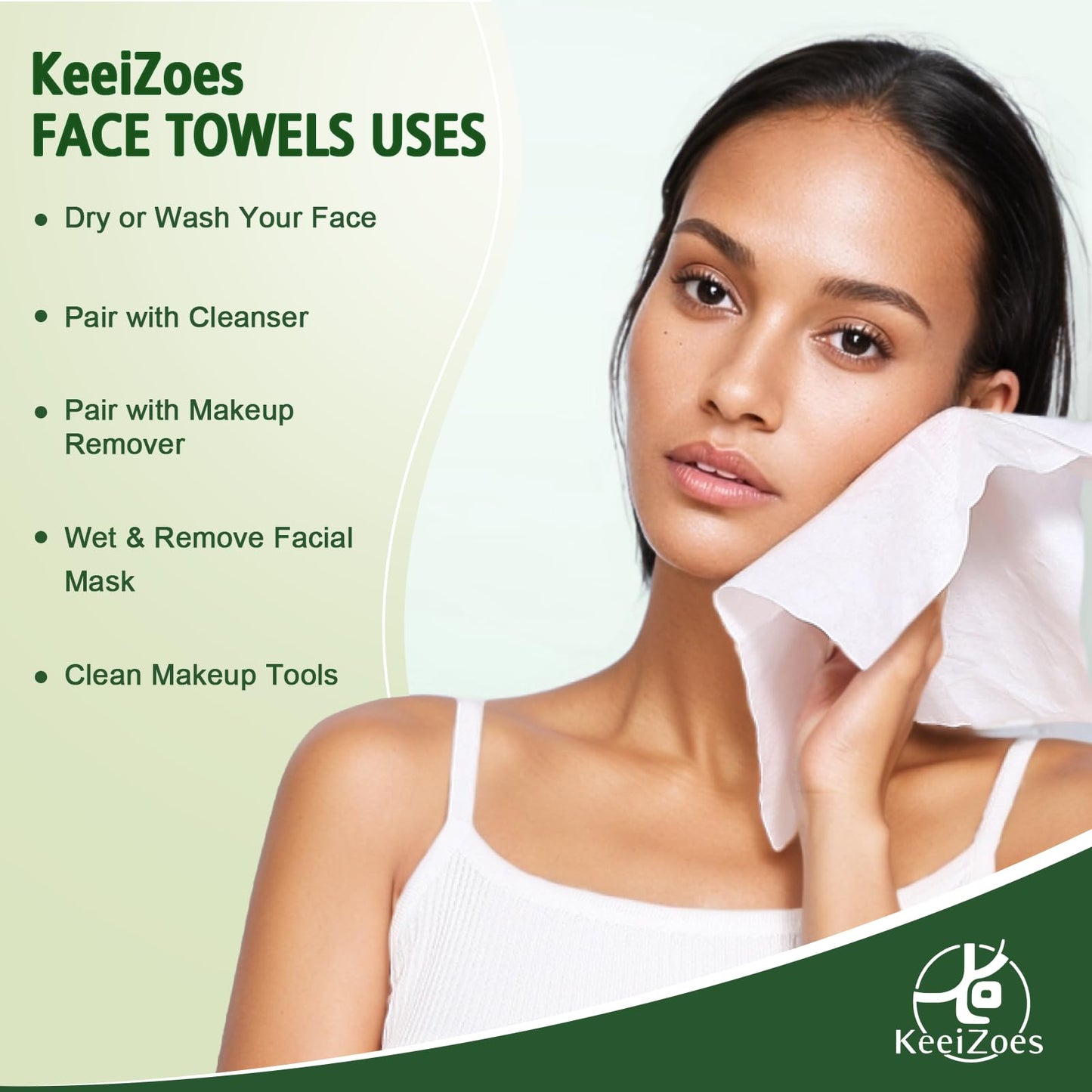 Disposable Face Towels 300 Count, Biodegradable Ultra Soft & Thick Facial Towels for Sensitive Skin, Lint-Free Makeup Remover Dry Wipes, Multi-Purpose Cleansing Towelettes for Face Wipes, Skincare