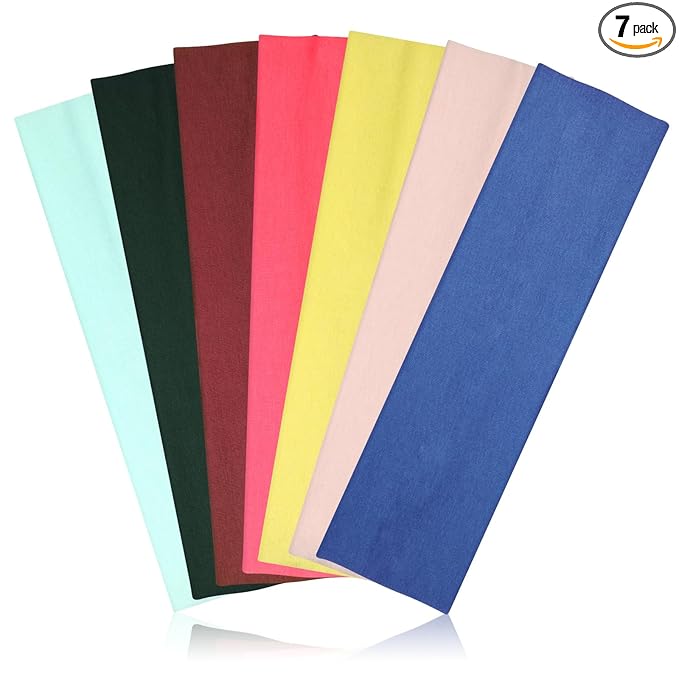 DiyJibb Headbands for Women, Stretchy Non Slip Soft Cotton Cloth Hair Bands for Sports, Workout, Yoga and Running, 7pcs