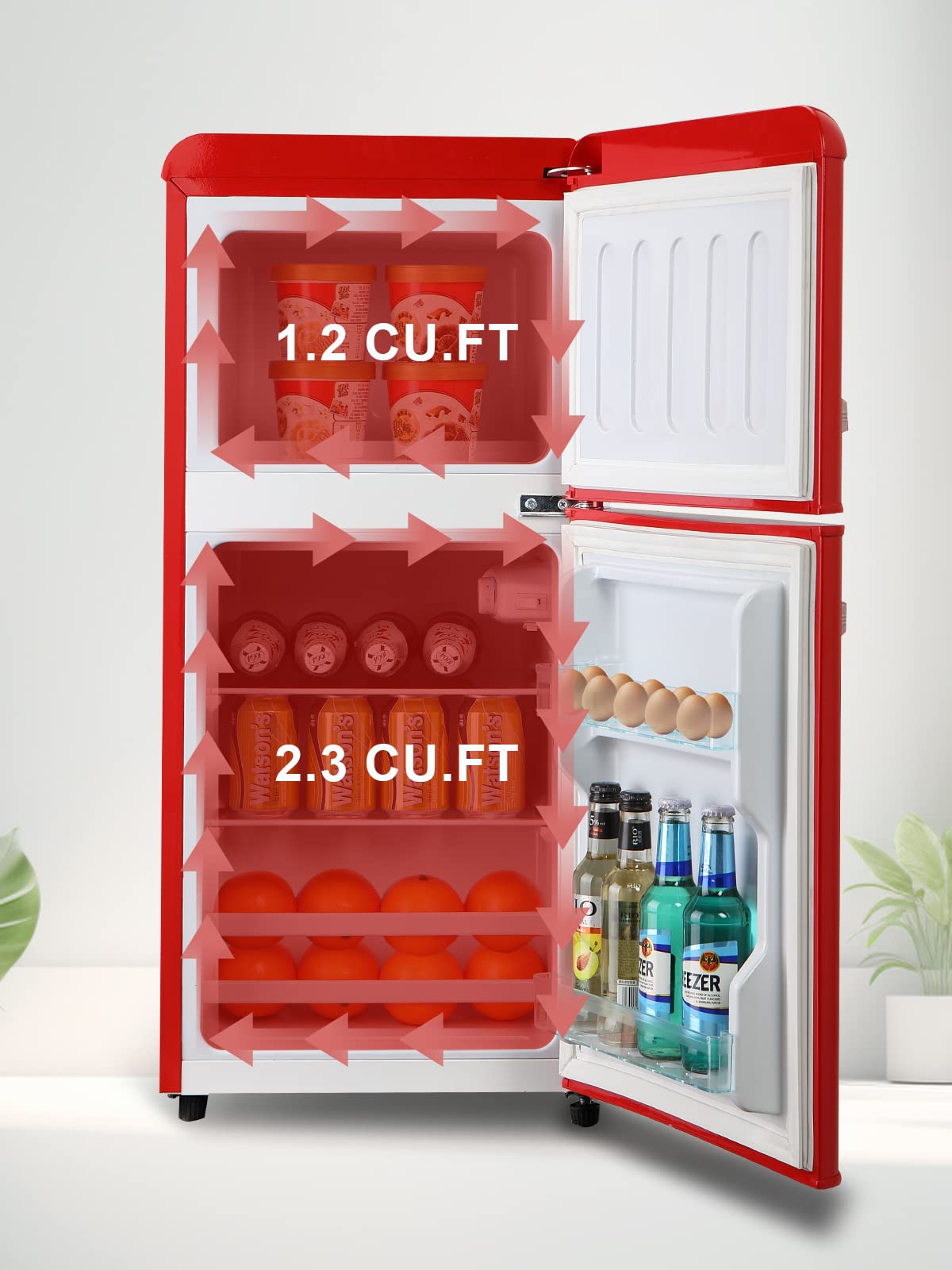 KRIB BLING Mini Fridge With Freezer,Refrigerator With 2 Doors,7- Level Adjustable Thermostat, Removable Glass Shelves For Bedroom, Office, Kitchen, Apartment, Dorm, 3.5 Cu. Ft Red