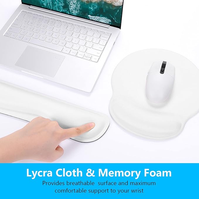 Dapesuom Keyboard Wrist Rest and Mouse Pad with Wrist Support, Memory Foam Wrist Rests for Keyboard and Mouse Set, Ergonomic Wrist Pad with Non Slip Base for Easy Typing & Pain Relief,Ivory White