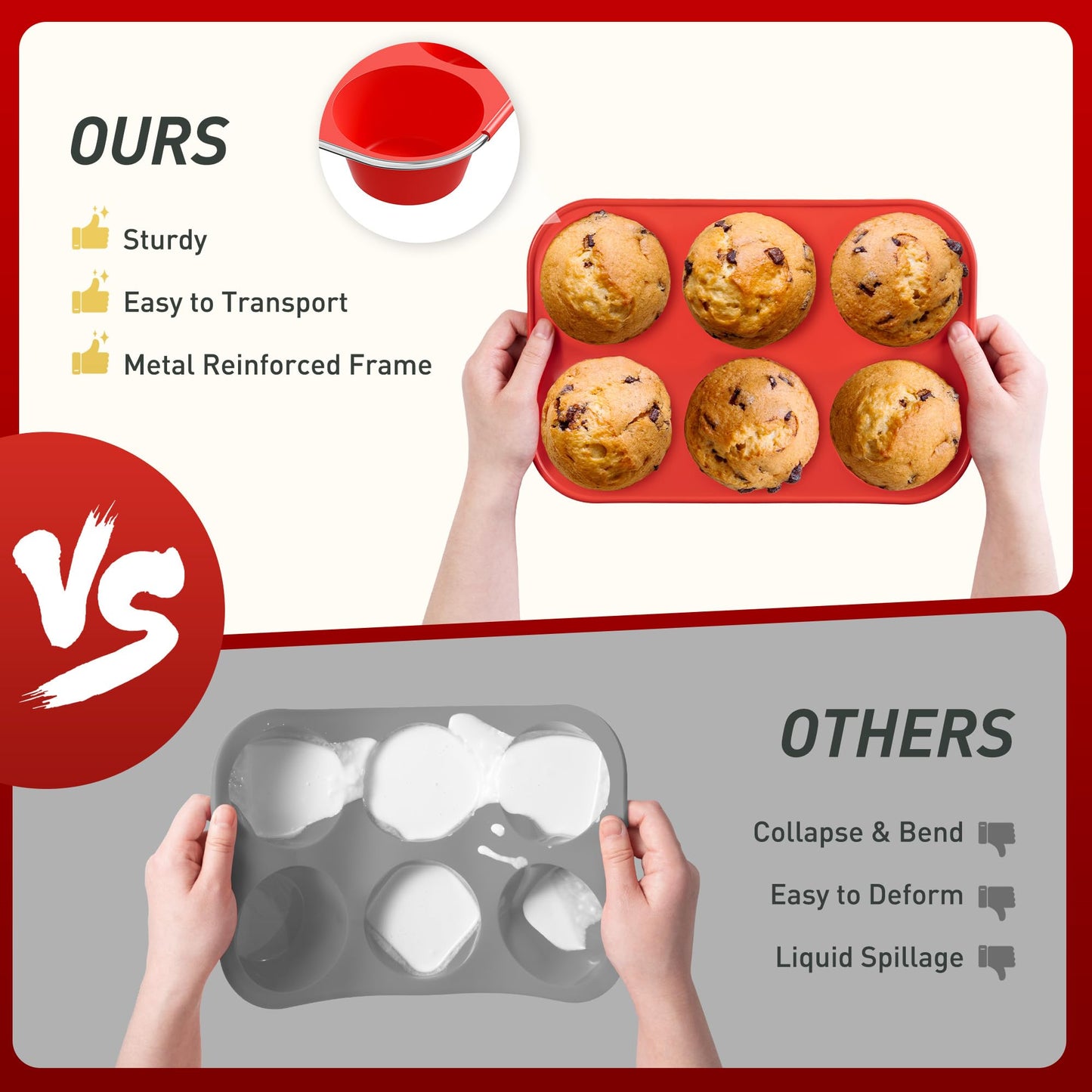 2 Pack 6 Cups Silicone Mini Muffin Pan with Metal Reinforced Frame Silicone Molds Cupcake Cake Baking Pans Cookie Baking Chocoflan Cupcake Mold Cake Molds Kitchen Baking Mom Gift Home Essentials