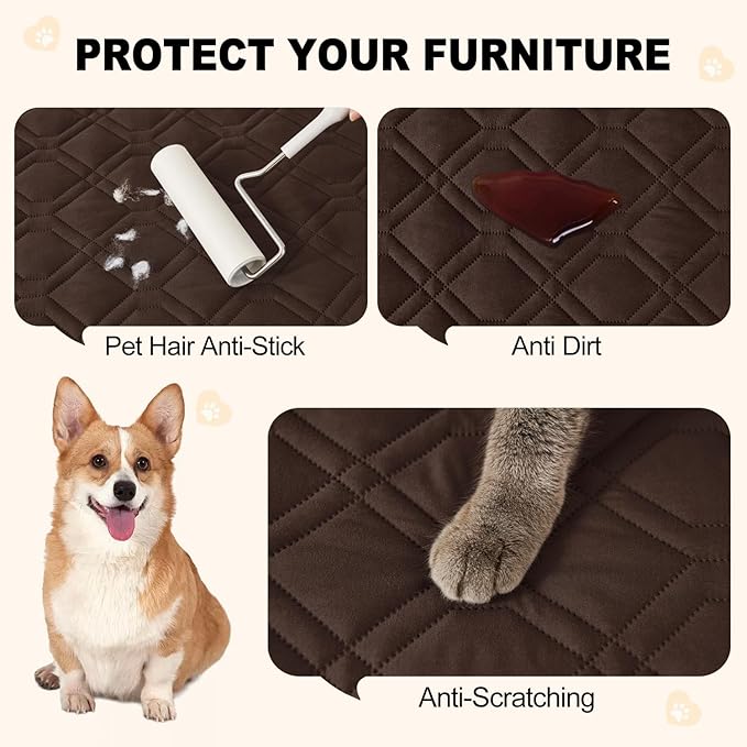 Smiry Reversible Waterproof Couch Covers for Sofa, Washable Dogs Couch Covers for 3 Cushion Sofa Pet Friendly, Water Resistant Furniture Protector Slipcover, Geometric (40"x50", Chocolate/Dark Grey)