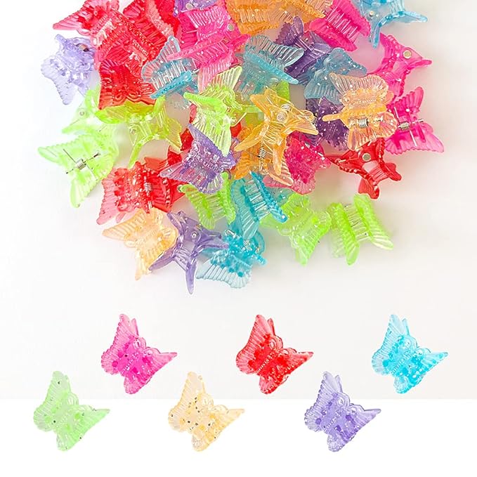 50 Packs Assorted Color Butterfly Hair Clips, Beautiful Mini Butterfly Hair Clips Hair Accessories for Women and Girls (Transparent Pure Color)