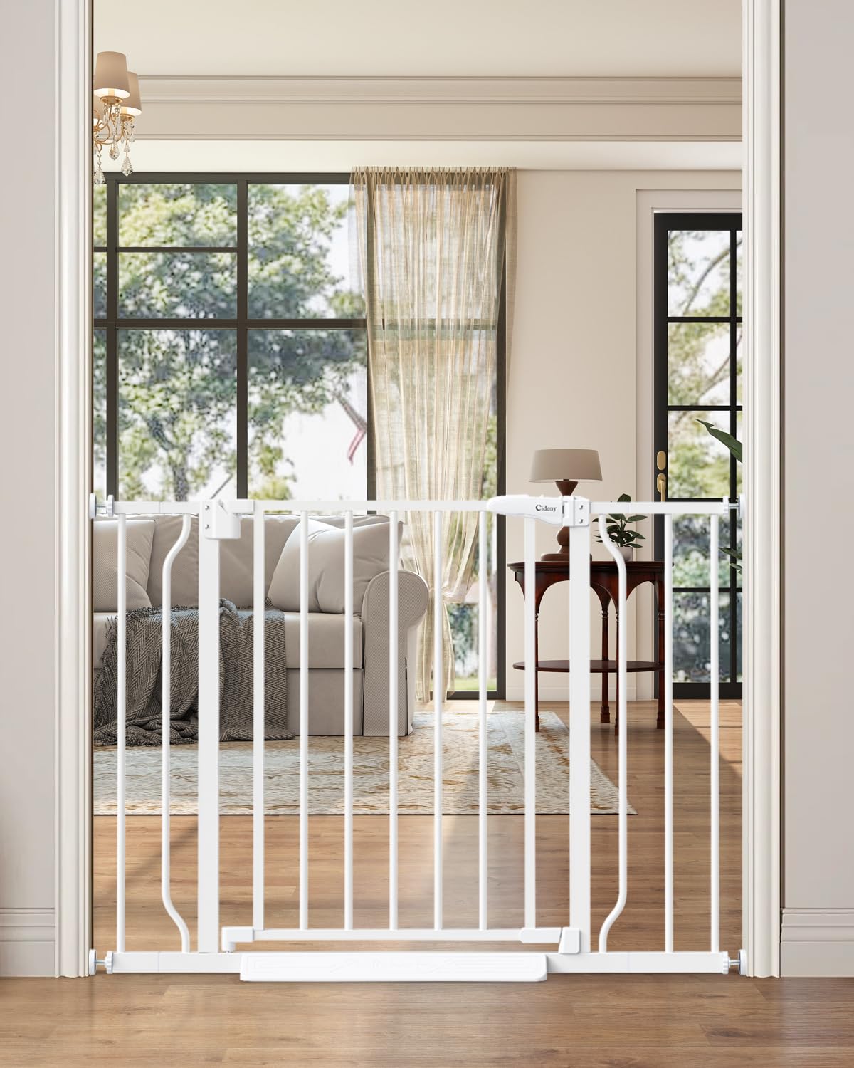 Cideny Baby Gate No Drilling, 29"-40" Auto Close Dog Gate Indoor for Doorways & Stairs, Pressure Mounted Adjustable Pet Gate, Easy Walk Through Child Gate for Children & Pets Stroller Friendly, White