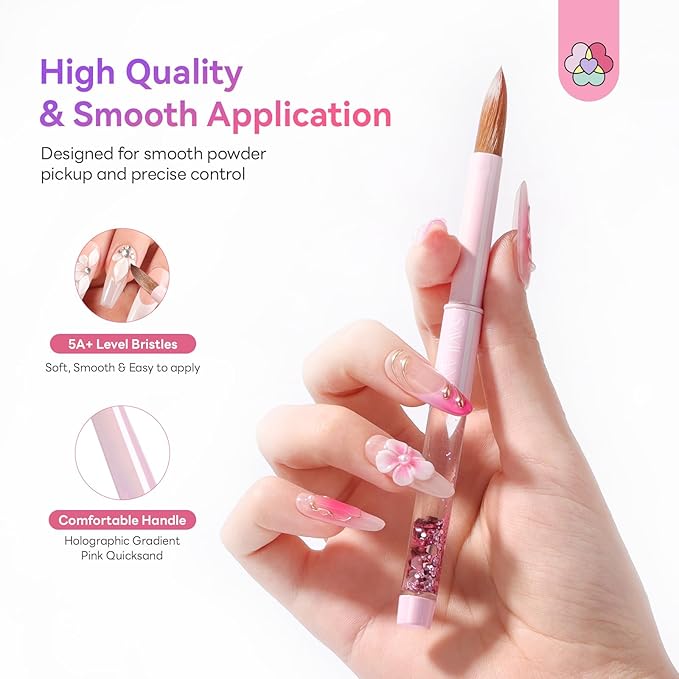 SAVILAND Kolinsky Acrylic Nail Brush Set: Size 6,10,12,14 Professional Manicure Brushes with Gradient Pink Handle for Acrylic Powder 3D Carving & Nail Art Extension Tools Kit Salon Home DIY