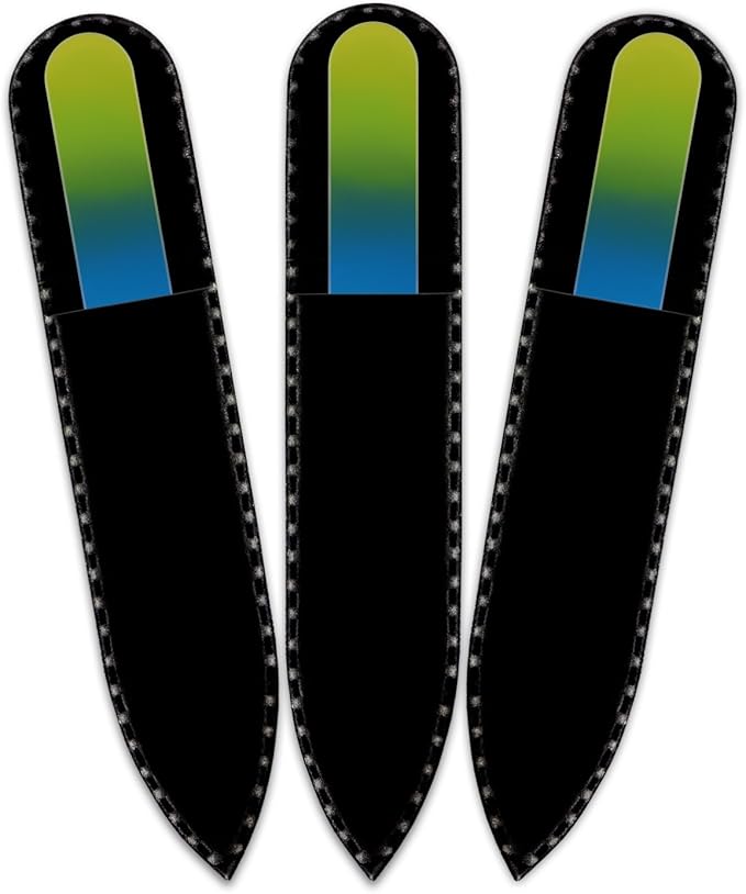 Mont Bleu Rainbow Crystal Nail File in Black Pouch - Small - Purse Size - Czech Tempered Glass - Handmade in Czech Republic - Heal Cracked Nails