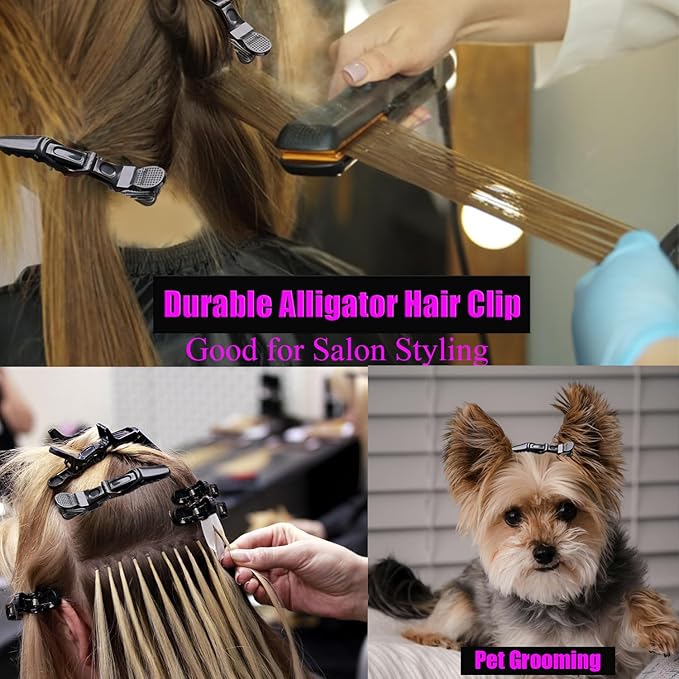 Hair Clips for Women 100 Pcs, Alligator Hair Clip for Styling Sectioning Plastic Gator Salon Hair Clip, Professional Alligator Clip with Wide Teeth ＆ Double-hinged Design (Black)