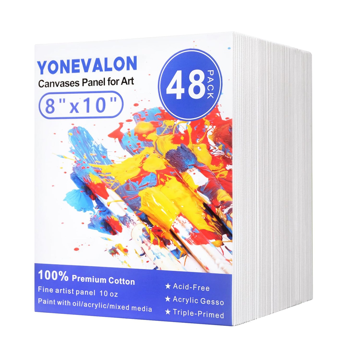 Canvases for Painting 48 Pack, 8x10 inch Blank Canvas Boards, Primed Acid-Free 100% Cotton Canvas Panels for Acrylic Oil Tempera Watercolor Paints, Art Supplies