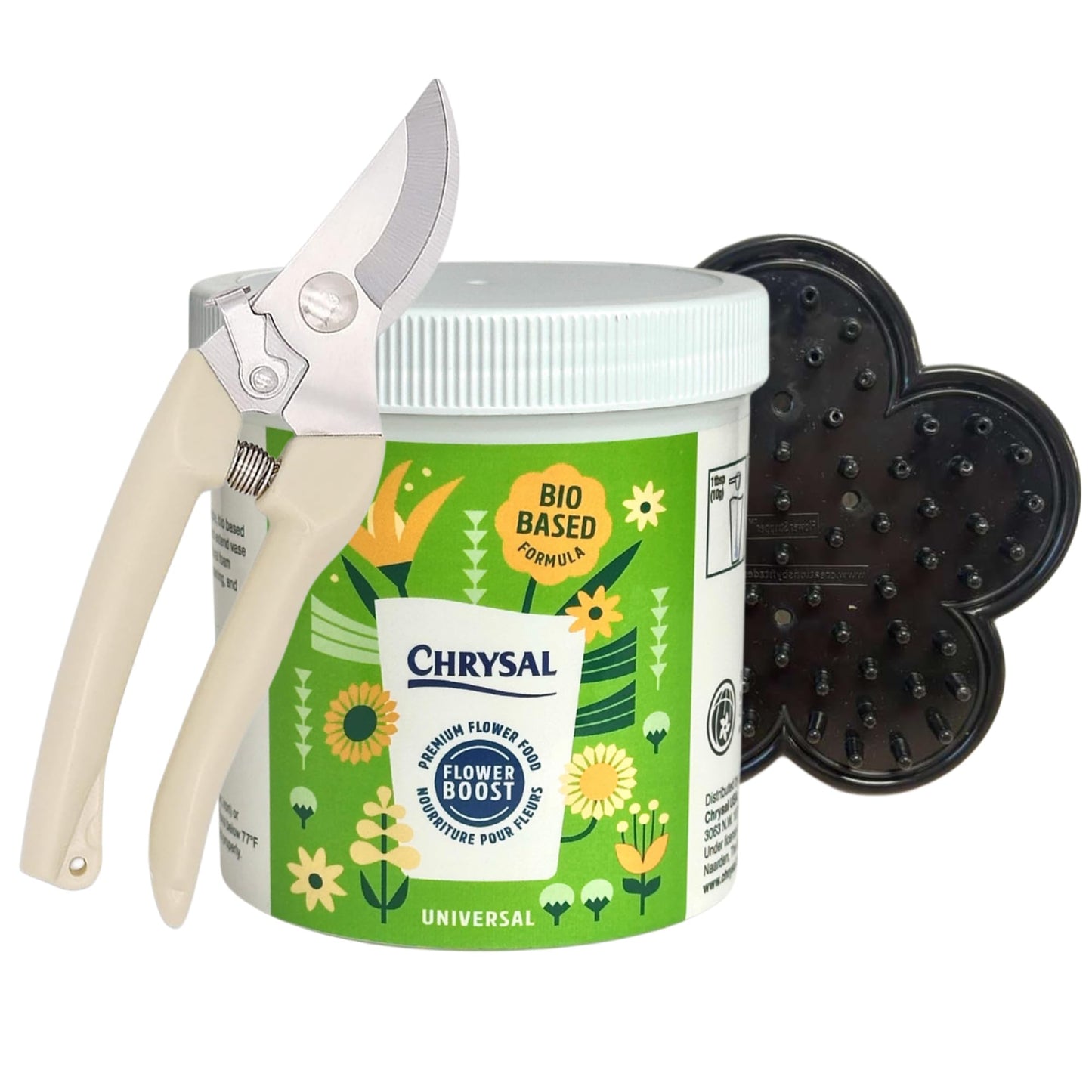 Chrysal Bio-Based Flower Food â Universal Flower Preservative for Fresh Cut Flowers â Eco-Friendly 10 oz Jar with Scoop â Shears and Stripper - (Complete Care Kit)