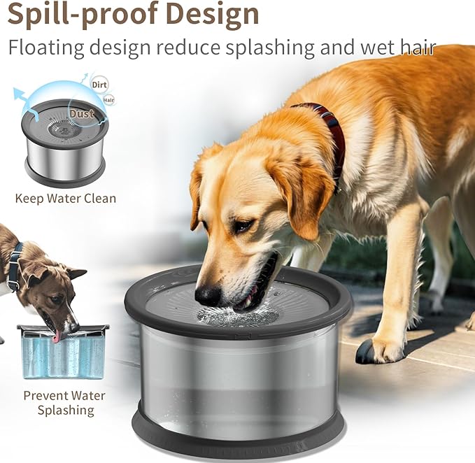 4.5L Dog Water Bowl No Spill 1.2 Gallon Stainless Steel Water Bowl for Dogs 150oz No Mess Slow Water Feeder with Anti-Slip Mat for Messy Drinkers