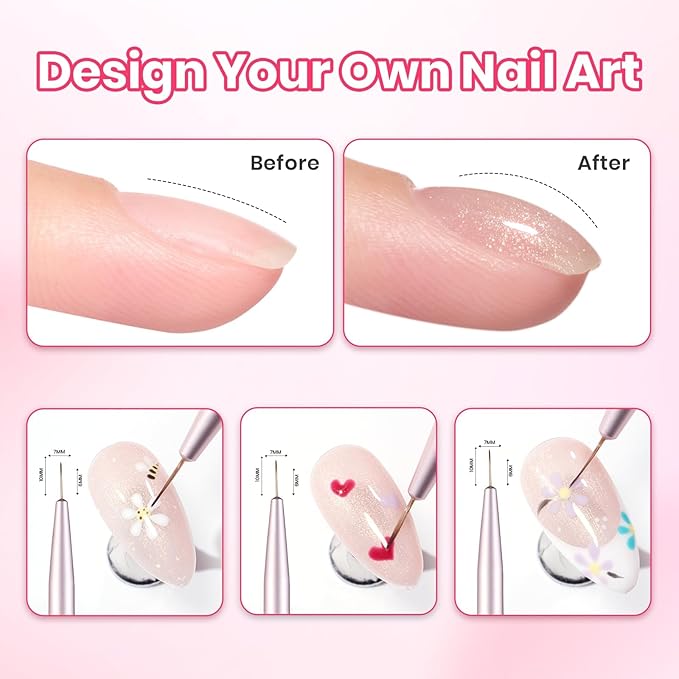 Beetles Nail Art Brush for Builder Double-Ended Gel Nail Art Design Pen Painting Tools Fingernail Brush Nails Cleaning Brush Nails Liner Brush Salon Diy at Home