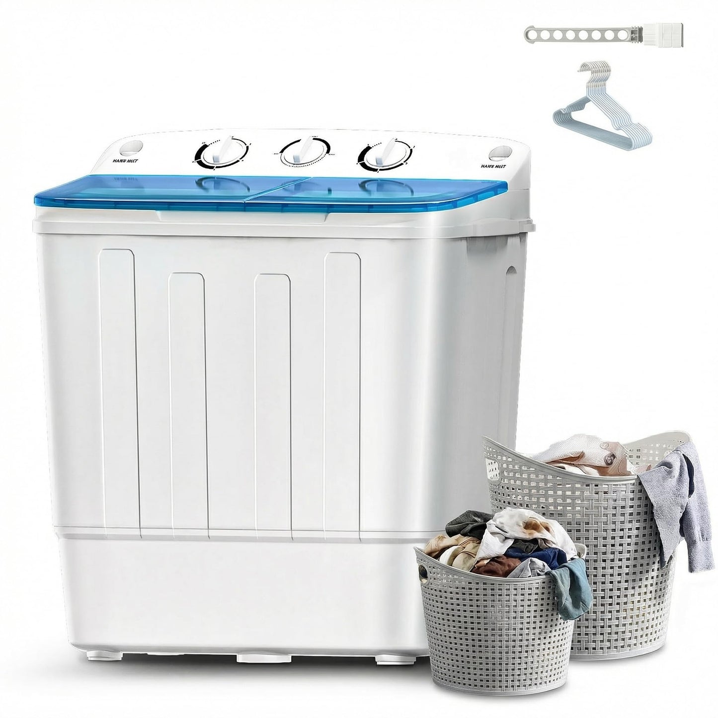 DOGHLY Portable Washing Machine, 18lbs Compact Laundry Washer, Free Drying Rack & 10 Hangers, 11lbs Wash & 7lbs Spin Dry, Twin Tub Mini Washing Machine for Dorm, RV, Camping, Apartment