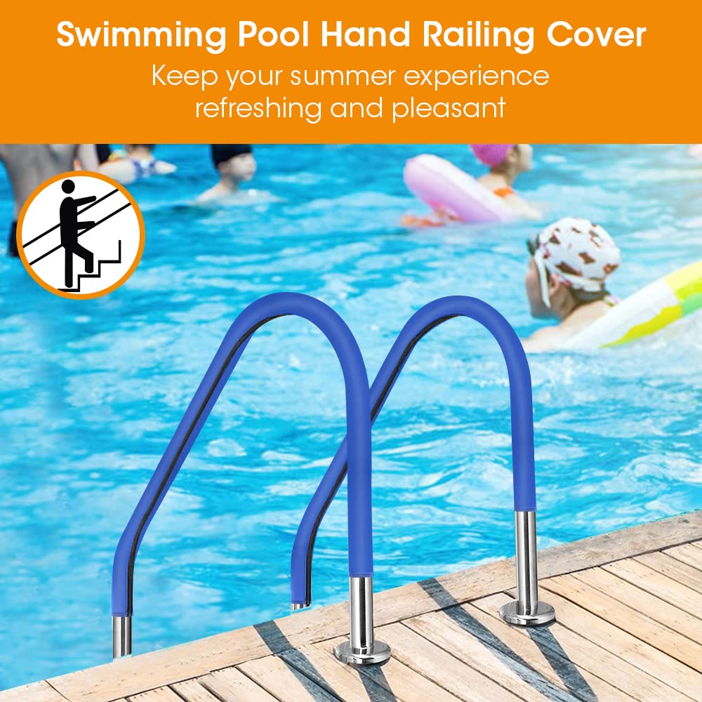 Pool Handrail Cover, 10 Feet Swimming Pool Hand Railing Covers with Zipper Non Slip Anti-Scald Safety Rail Grip Handles Sleeve for Swimming Pools Inground Ladder Hand Rail Grips-Blue