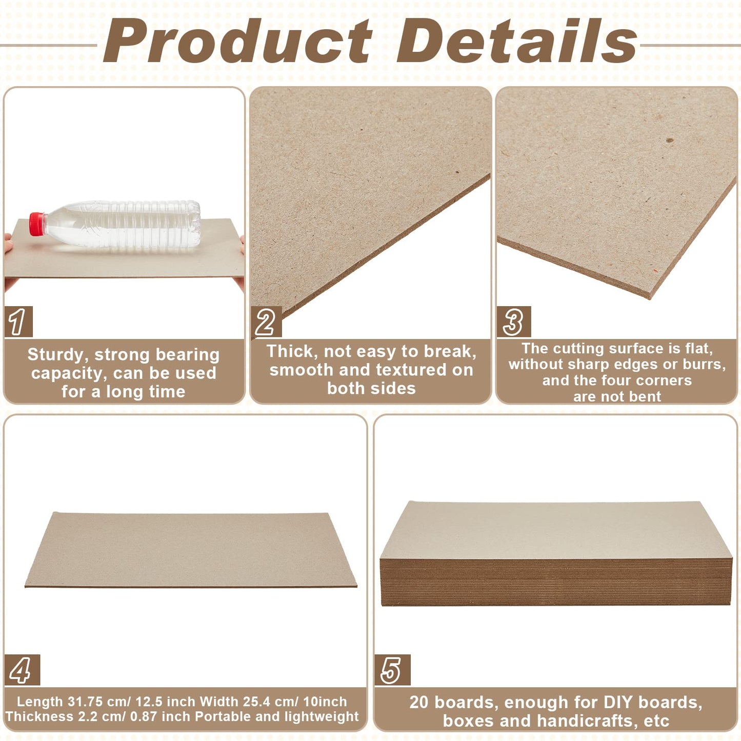 20 Pcs Book Board 10 x 12.5 Inch, 80 PT 0.086", Thick Binders Board Chipboard Designer Bookboard Kraft Heavy Duty Chipboard Sheets Bookbinding Supplies for Book Binding Cover