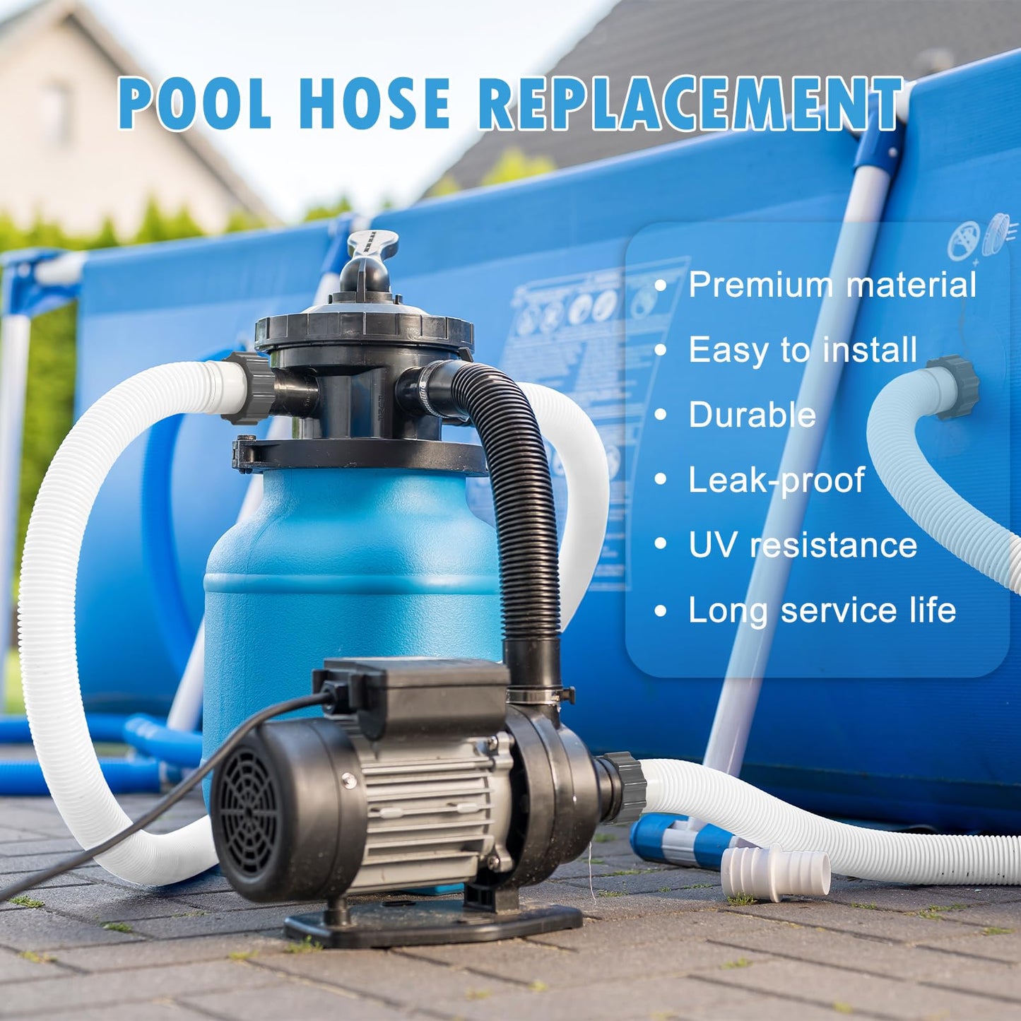 HOMNUTS Pool Hoses for Above Ground 1.5’’ Diameter 59" Long Accessory Swimming Pool Replacement Hose, 2 Pack Filter Pump Hose Compatible with Pump Models