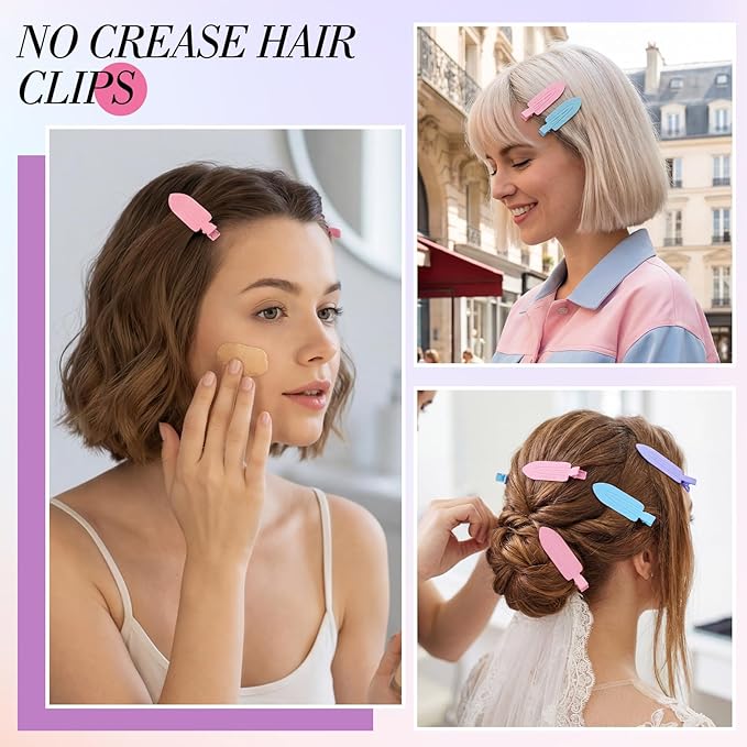 Obeoby 12-Pack No Crease Hair Clips, No Bend Hair Clip for Styling & Makeup, 2.76 Inch Metal Barrettes for Women Girls - Secure Bangs, Manage Stray Hair, Salon & Everyday Use (blue, pink, purple)