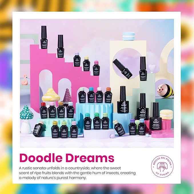 Beetles Pastel Gel Polish Set - Doodle Dreams Collection, Green Blue Purple 25 Spring Summer Colors Neon Rainbow Gel Polish with Base Glossy Matte Top Coat UV LED Soak Of Gifts for Women