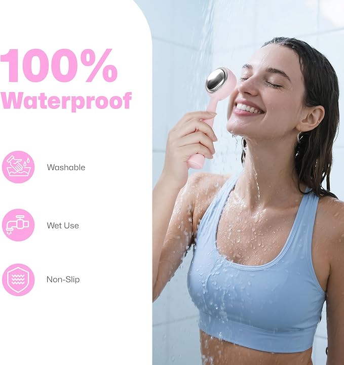 PRITECH Facial Cleansing Brush with 42ÃÂ° ConstantÃ¢ÂÂTemperature Heating Ã¢ÂÂ Rechargeable Silicone Face Scrubber for Deep Pore Cleaning, Waterproof Vibrating Exfoliator for Women & Men (Pink)
