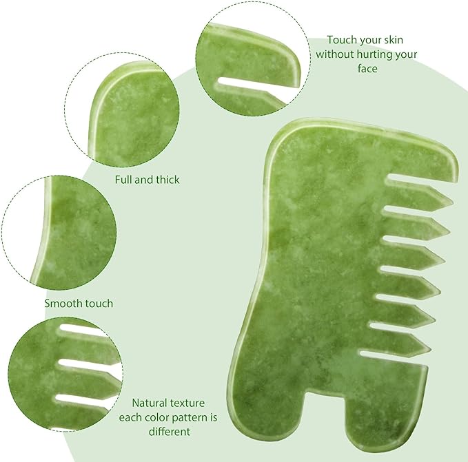BBTO 2 Pcs Jade Comb for Scalp Massage Gua sha Comb for Head Body spa Hair Multifunctional Handheld Massage Tools(Heart, Classic Style)