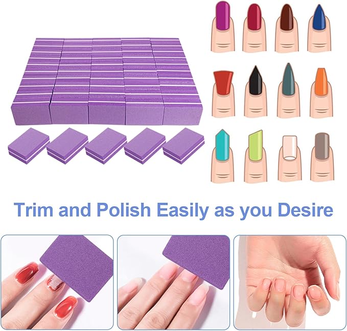 Nail Buffers (50 Pack), Mini Buffer Block Nail File for Acrylic Nails and Natural Nails, 100/180 Grit Nail Buffer Block Bulk Buffing Blocks for Nail Buff Professional Manicure File Blocks Set Purple