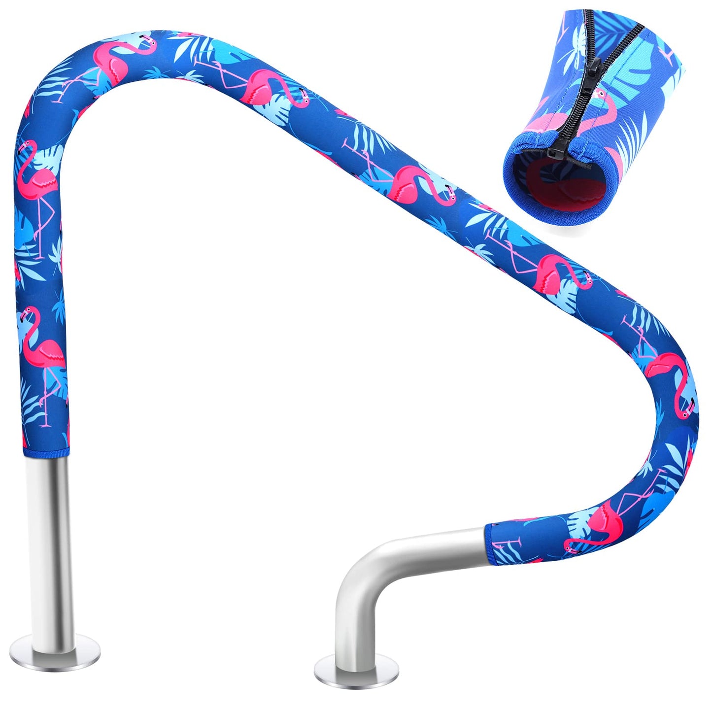 Junkin Pool Handrail Cover 4 ft Swimming Pool Ladder Hand Rail Cover with Zippers Slip Resistant Railing Flamingo Blue Rail Grip for Inground Pools Swimming Hand Railing