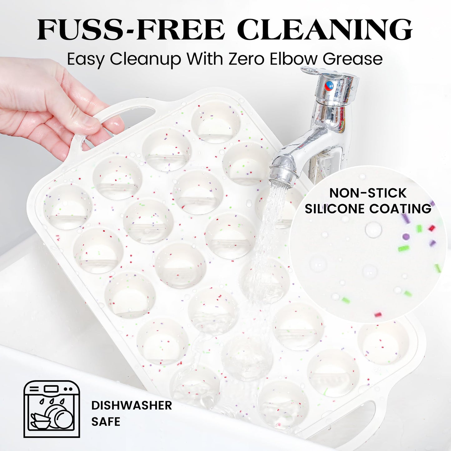 AOTASO 3 Pcs Silicone Baking Pan Set - Including Mini Loaf Pan, Standard Muffin Pan and Mini Muffin Pan - Silicone Cupcake Molds With Metal Reinforced Frame (Cream)