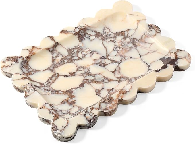 Koville Luxury Calacatta Viola Marble Tray, 11"x8" Scalloped Marble Vanity Tray for Countertop Bathroom Kitchen Dresser, Natural Stone Tray for Jewelry Perfume Home Decor, Decorative Catchall Tray