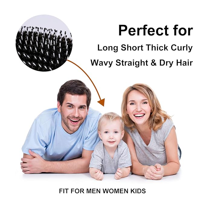 Hair Brush Mini Boar Bristle Hairbrush for Thick Curly Thin Long Short Wet or Dry Hair Detangle Massage Add Shine, Pocket Travel Small Paddle Hair Brush for Men Women Kids