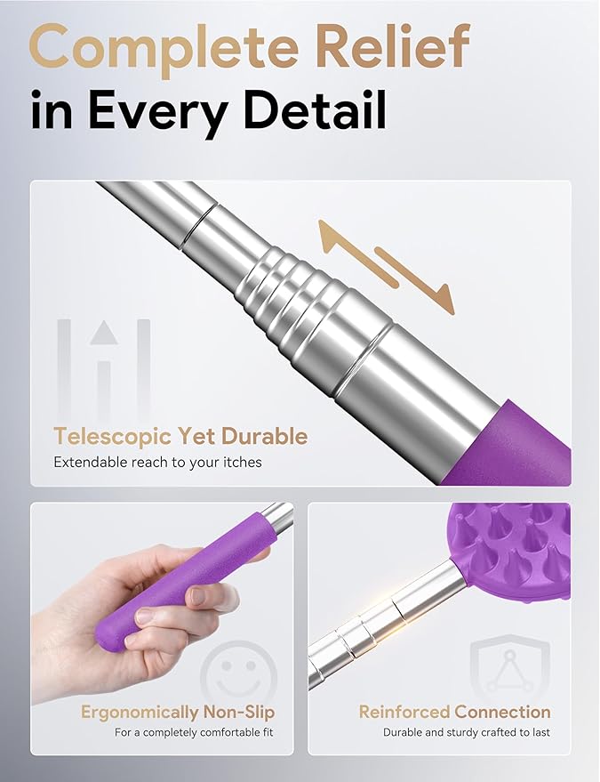 TUKUOS Telescoping Back Scratcher with 5 Detachable Scratching Heads, Valentines Day Gifts for Him Men, Anniversary Birthday Gifts for Men Women Back Scratcher for Men/Dad/Women/Adults - Purple
