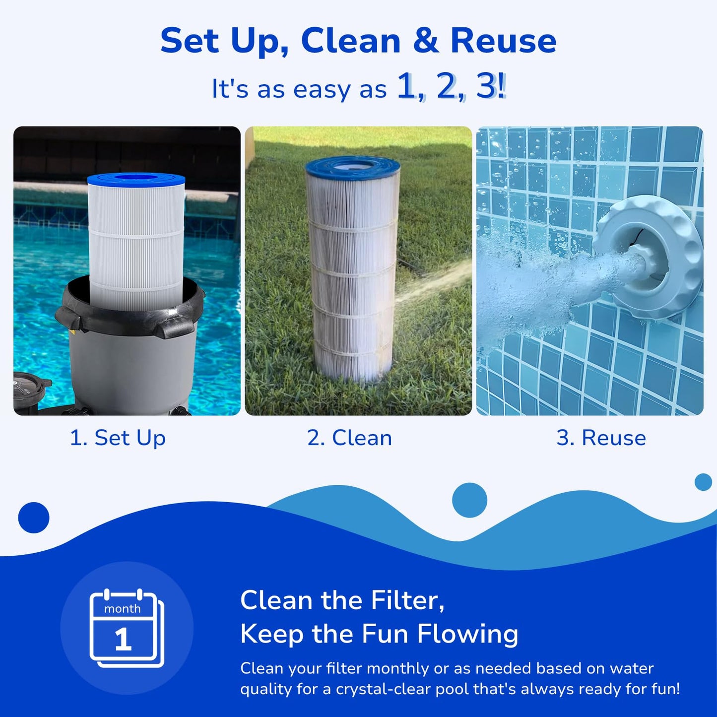 Fil-fresh PWWCT150 Pool Filters Cartridge Compatible with Waterway Clearwater II 150 & Pro-Clean 150, Replaces Pleatco PWWCT150, Waterway 817-0150N, Unicel 8414, Filbur FC-1287, 150 Sq.ft