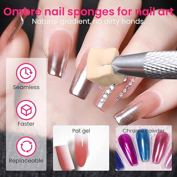 150PCS Nail Art Sponges for Ombre Nude, 50 PCS Nail Art Palette Paper, Nail Polish Mix Rod, Grabbing Pen, Nail Art Ombre Brushes Supplies Design Tools Nail Tech Accessories for Salon & Home