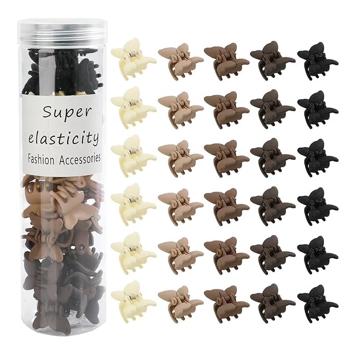 Butterfly Hair Clips Set for Women and Girls - 30Pcs Mini Claw Clips with Strong Grip for Thin/Fine Hair, Neutral Color Hair Styling Accessories