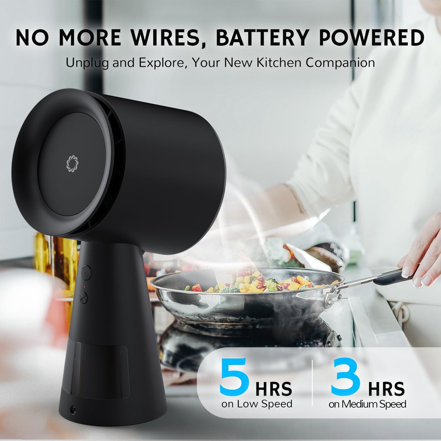 Airthereal Rechargeable Portable Range Hood, Desktop Range Hood with Battery Powered, 3-Fan Speeds and Large Oil Collection Cup, Upgraded Portable Kitchen Exhaust Fan for RV Cooking, RH180B Black
