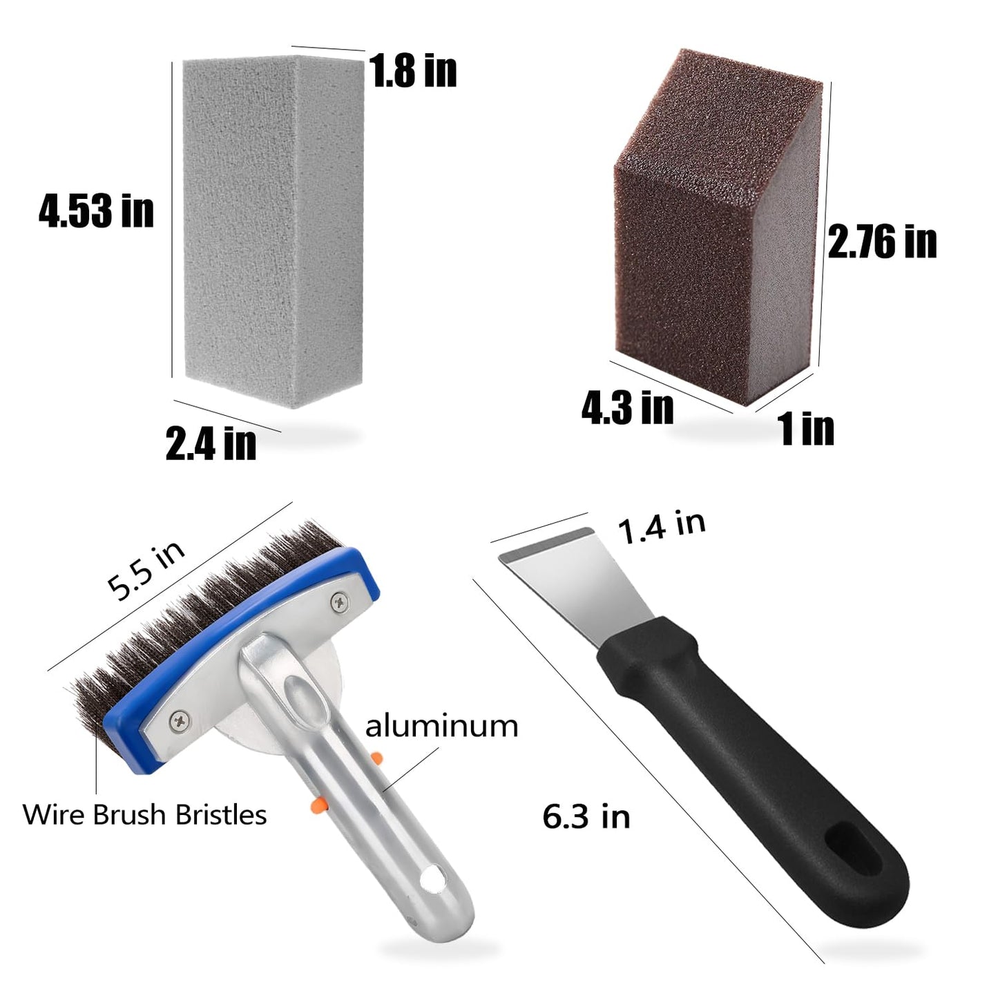 Pumice Stone for Pool and Stainless Steel Pool Brush Kit to Reomve Erase Rust Stain Spot in Concrete Plaster Pool Spa and Calcium Deposit on Pool Tile