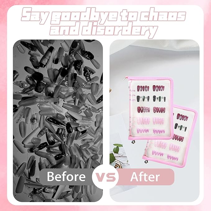 Press on nail storage Nail Storage Book - Portable Versatile Organizer for Press - On Nails, Jewelry and More with 90 Pcs Adhesive Double Sided Tape