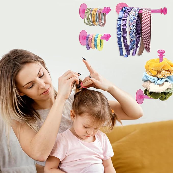 4Pcs Headband Holder Stand Scrunchie Organizer, Girls Hair Accessories Organizer Storage for Headband Hairband Hair Ties, Clear Glitter Adhesive Scrunchy Holder Scrunchie StorageÃ¢ÂÂ¦