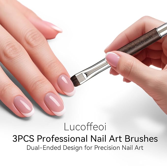 Nail Art Clean Up Brushes, Dual-End French Tip Brush 3PCS Set - Flat/Oval/Angled Dual Head Gel Nail Brushes for Polish Mistakes, Cuticle Cleaning, Acrylic & Polygel Nail Design Painting DIY Tools