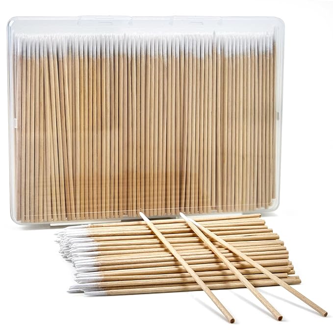 400PCS Pointed Cotton Swabs with Storage Case - 4 inch Microblading Precision Tip Cotton Swabs with Wooden Sticks - for Makeup, Tattoo Permanent Supplies