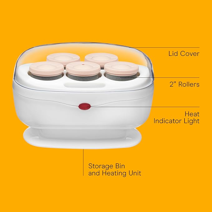 Conair Double Ceramic Hot Rollers for Long, Medium & Short Hair, 5 Ceramic Flocked 1½-Inch Heated Hair Rollers with Clips, Hot Curlers for Women, Volume & Curls, Dual Voltage, Pink/White
