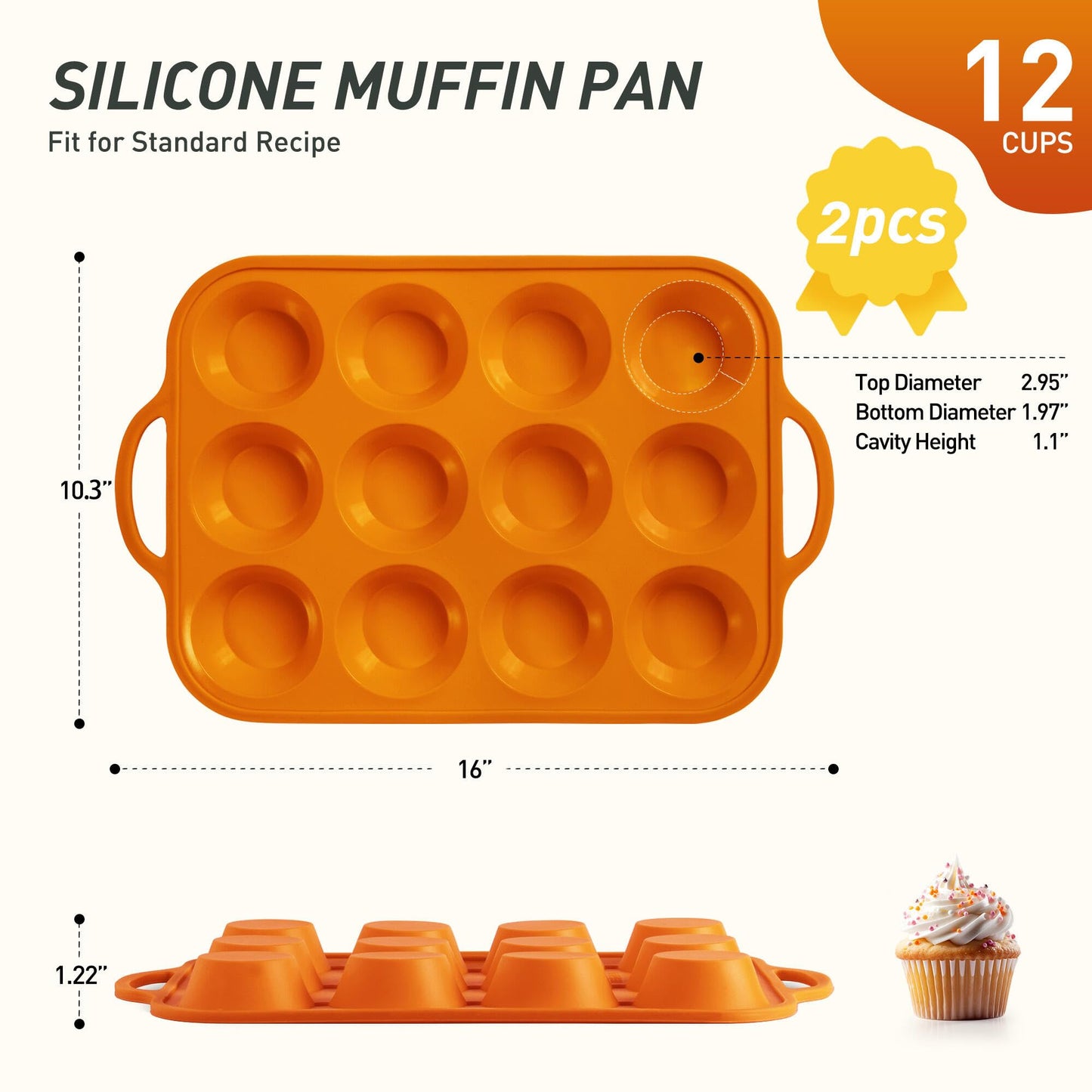 2 Packs 12 Cups Silicone Muffin Pan with Metal Reinforced Frame Regular Size Cupcake Pan Tray Egg Bites Silicone Cookie Molds Muffin Tin Tart Pans Baking Set for Easter Christmas holiday Cookie