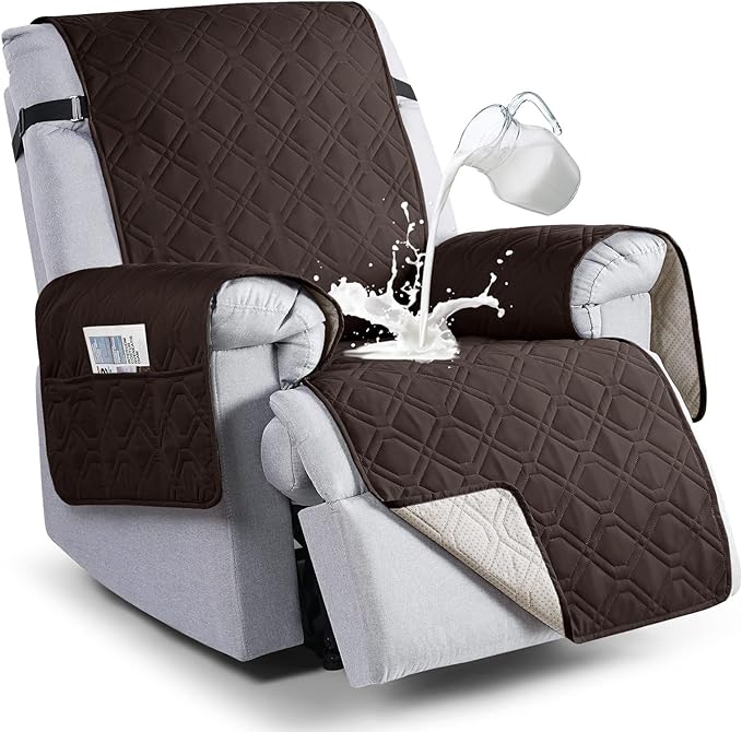 VANSOFY 100% Waterproof Recliner Chair Covers, Recliner Cover Non-Slip Dog Chair Cover Furniture Protector Washable Slipcover with Pocket, Elastic Straps for Pets, Dogs(Chocolate, 28")