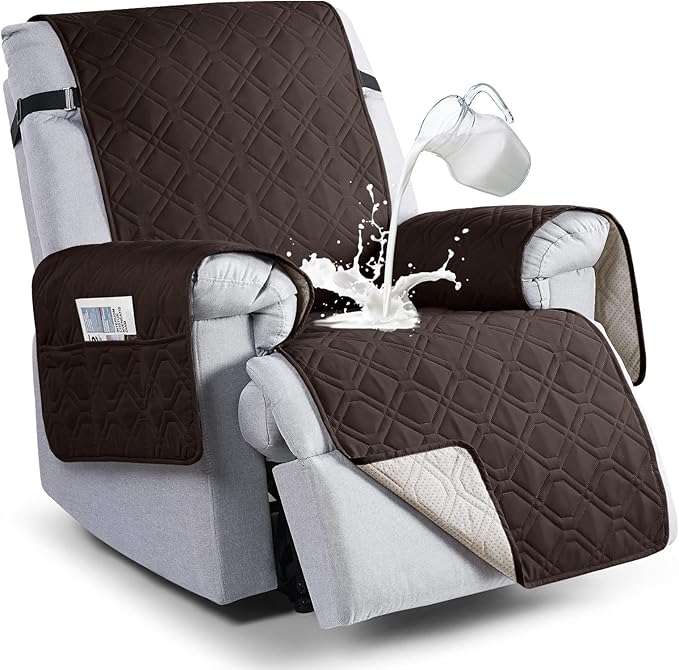 VANSOFY 100% Waterproof Recliner Chair Covers, Recliner Cover Non-Slip Dog Chair Cover Furniture Protector Washable Slipcover with Pocket, Elastic Straps for Pets, Dogs(Chocolate, 25")