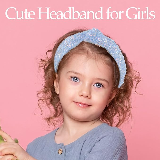 Knotted Headbands for Girls, Non Slip Girl Headband Wide Top Knot Head Bands Mommy and Me Fashion Hairband Womens Turban Hair Accessories(Glitter Blue & Glitter Pink,2Pcs)