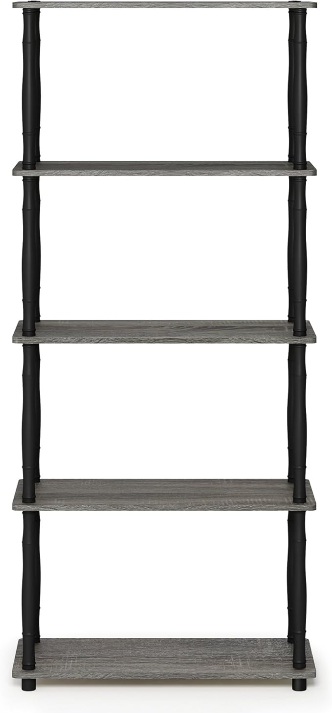 Furinno TURN-S-TUBE Storage Shelves, 5-Tier Book Shelf, Corner Shelf, Toolless Open Shelves, Classic Tubes, for Organization and Storage, Living Room, Garage, Home Office, French Oak