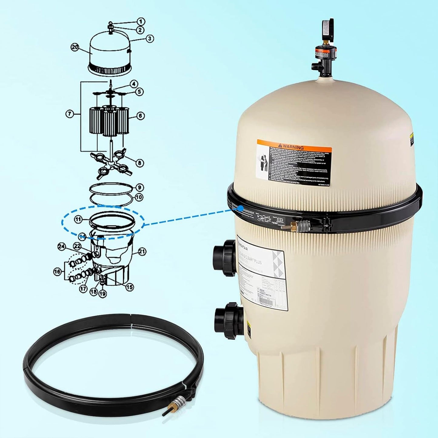 Upgrade 190003 Tension Control Clamp Kit for Pentair Pool&Spa Filter, Pool Filter Tension Clamp Compatible with Pentair FNS Plus Series, Clean&Clear Plus&Quad DE Series Filters Pumps, 23-1/4" Length