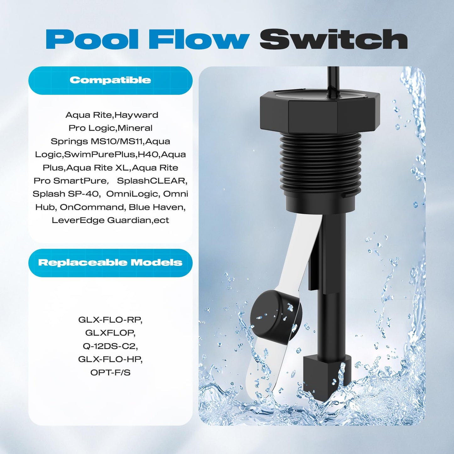 Malictele Flow Switch, GLX-FLO-RP for Hayward Goldline Aquarite Salt System Metal Pool Flow Sensor Suitable Hayward Salt Cell and Chlorine Generator with 15ft Cable