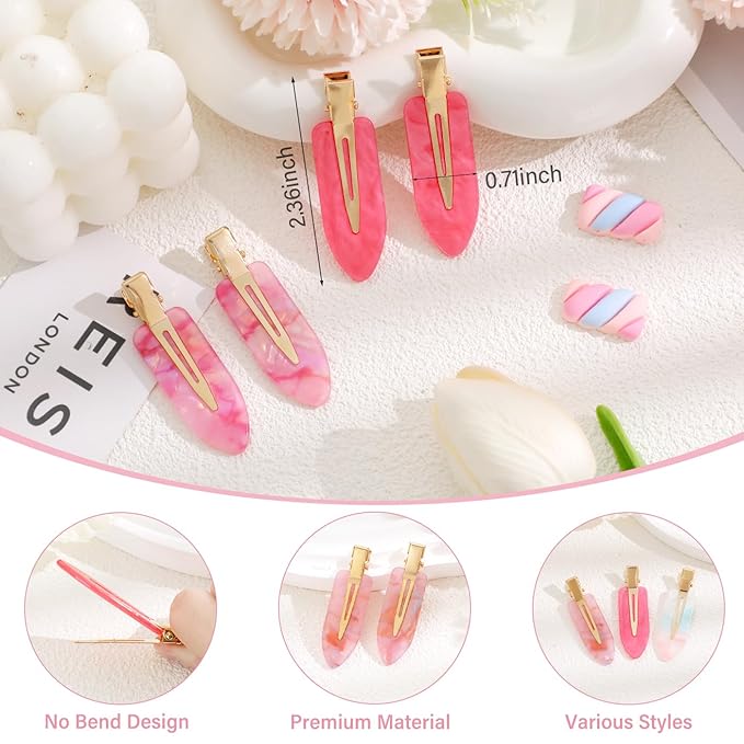 KesaPlan 10PCS No Bend Hair Clips, Pink No Crease Hair Clips for Styling, Acrylic Resin Flat Duckbill Clips, Seamless Bang Hair Barrette for Women Girls Makeup Hairstyle Accessories
