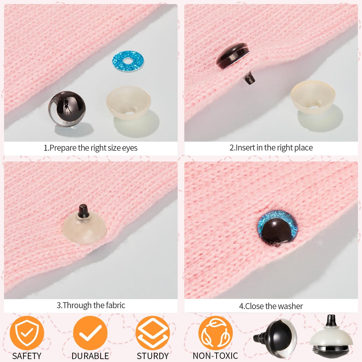 MUCUNNIA 96pcs 25mm 3D Glitter Safety Eyes for Crocheting with Washers Moon Crochet Amigurumi Eyes for Crochet Animals Craft Eyes Doll Eyes Stuffed Crochet Eyes for Crafts Gift for Crochet Lovers