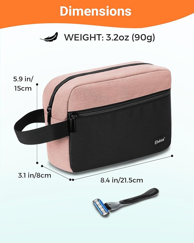 Elviros Travel Toiletry Makeup Bag for Women Hanging Toiletries Dopp Kit Small Bathroom Hygiene Tool and Medicine bag for Traveling Essential Shaving Pouch,Gifts for Women(Pink&Black)